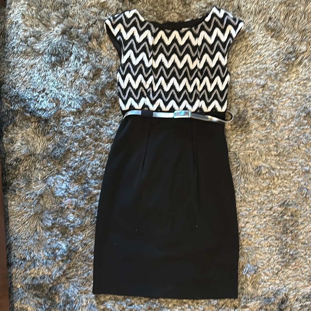 Black and white dress with silver belt